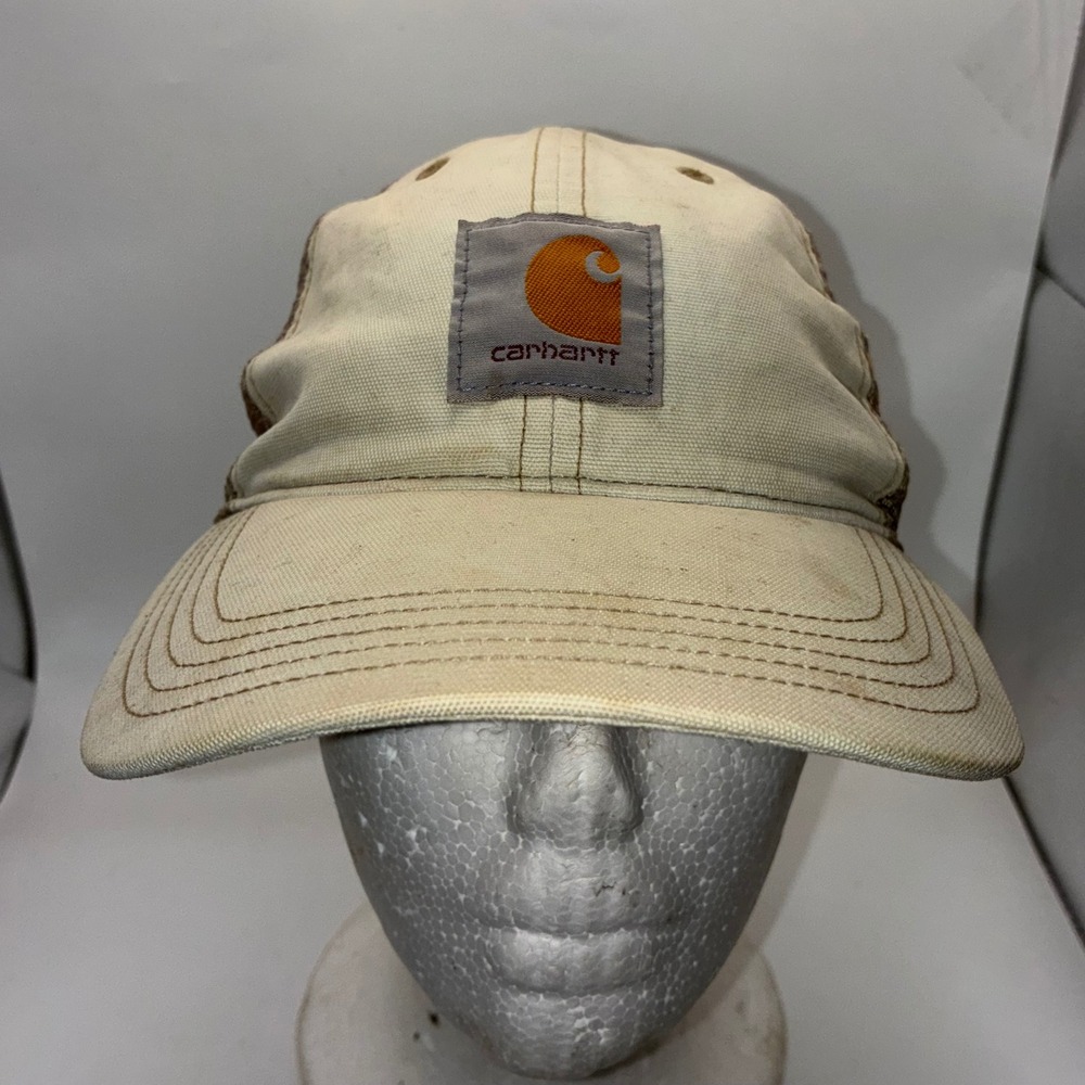 Carhartt Buffalo Mesh Back Hat Tan Brown Trucker Snapback Logo Cap 100141‎ Mens